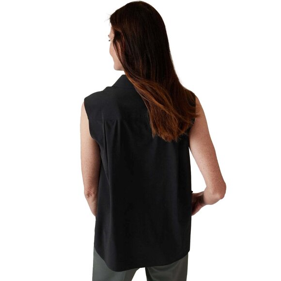 Athleta Everlasting Sleeveless Button Down Black Collared Shirt Size Large - Picture 2 of 7